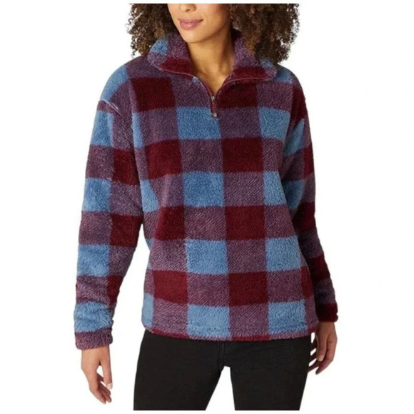 Eddie Bauer checkered quarter zip teddy sweatshirt sz L - Picture 1 of 5